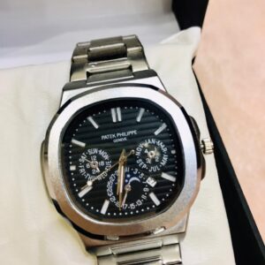 Patek Philippe Chronograph-Style Men’s Watch – Stainless Steel with Black Dial